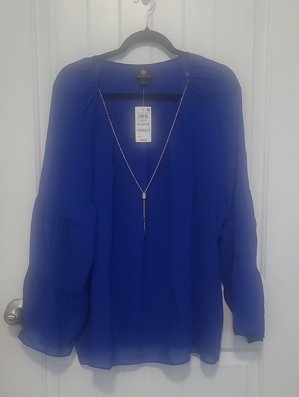 JM Collection Royal Blue V-Neck Long Sleeve Blouse